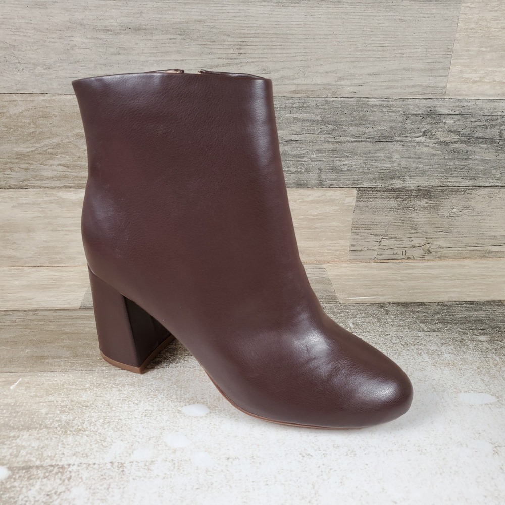 Nisolo Lia Womens Bootie Boots Sz 8 M Chocolate Leather Side Zipper Block Heel